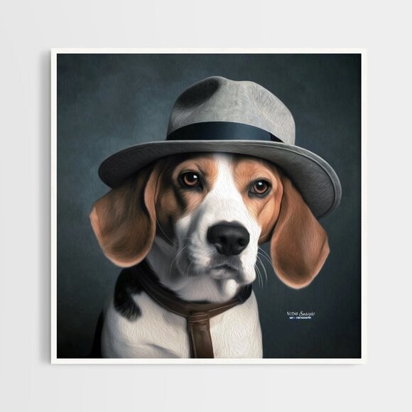 Beagle Detective Funny‎ Dog Portrait Watercolor Oil Painting Wall Art Pri… - Picture 3 of 5